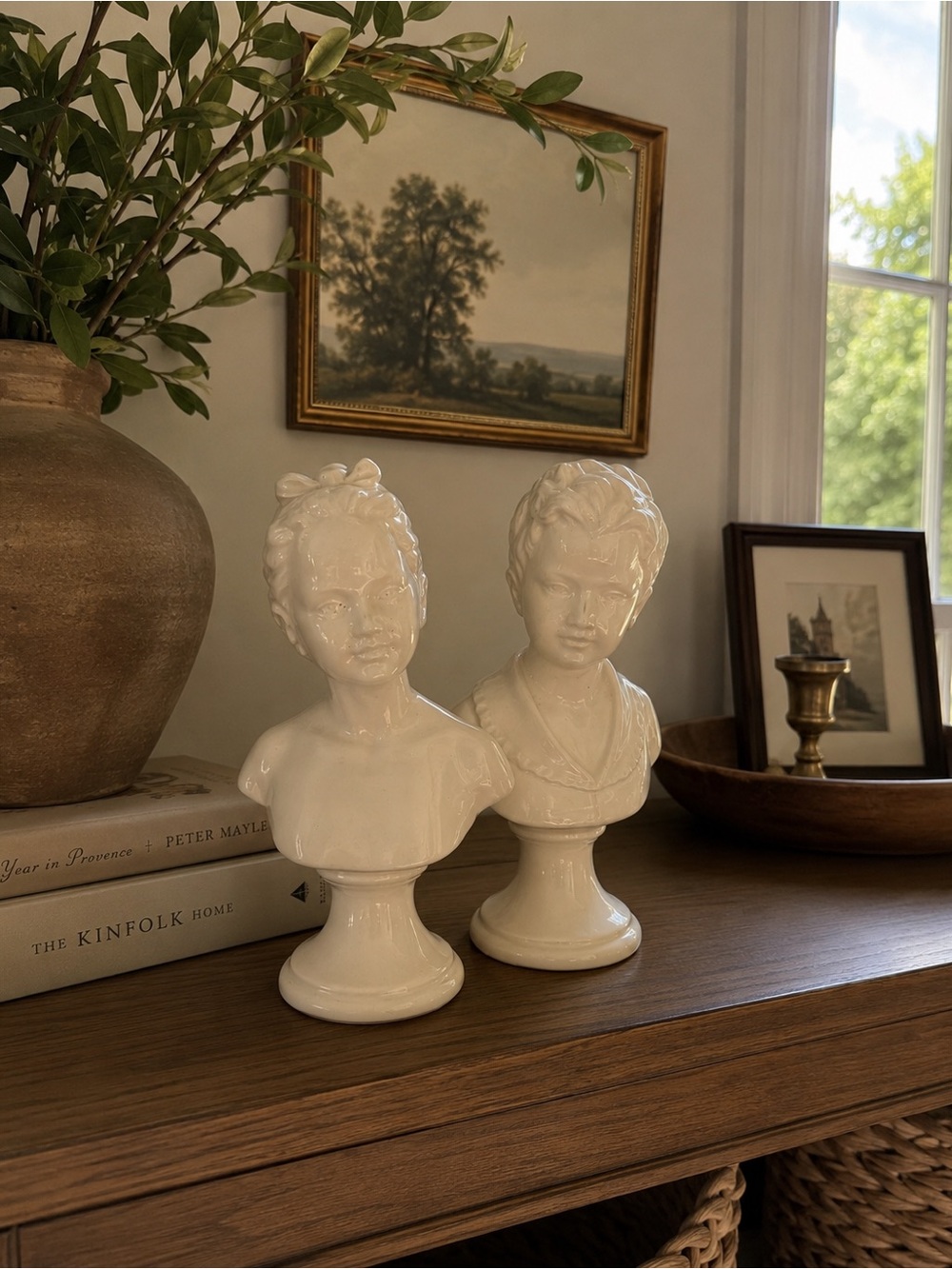 White Ceramic Bust Sculpture Pair